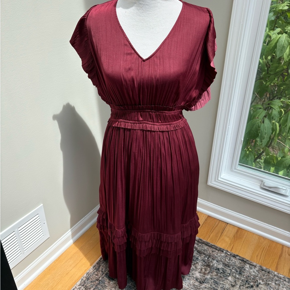 Evereve/Rowan and Ryan | Midi Dress with Ruffle Sleeves, Cherry Red, sz M